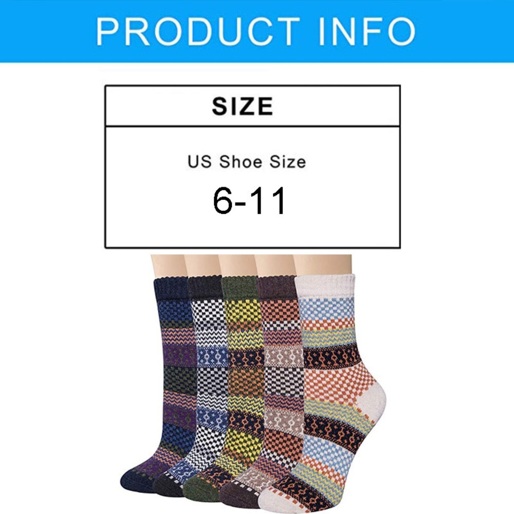 5 Pairs Men's Vintage Cony Hair Crew Socks - Picture 6 of 6
